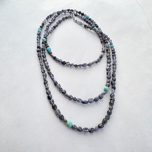 Jay King Long Necklace 60" Indigo Iolite & Turquoise New Sterling Silver 925 - Picture 4 of 10